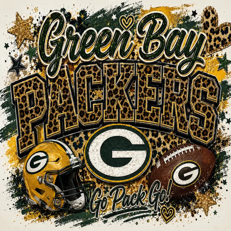 Green Bay Packers Leopard Glitter Game Day Graphic Tee