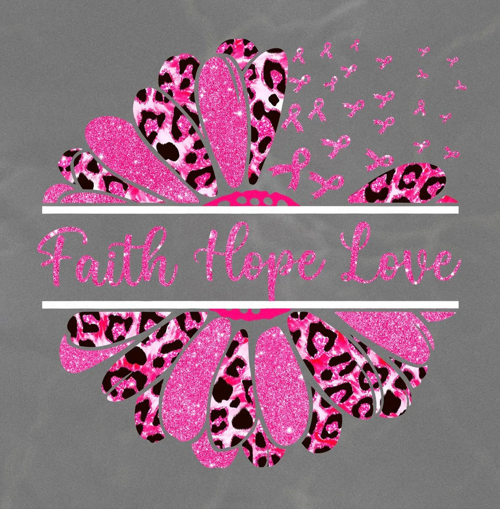 Faith Hope Love Breast Cancer Awareness Leopard Floral Graphic Tee
