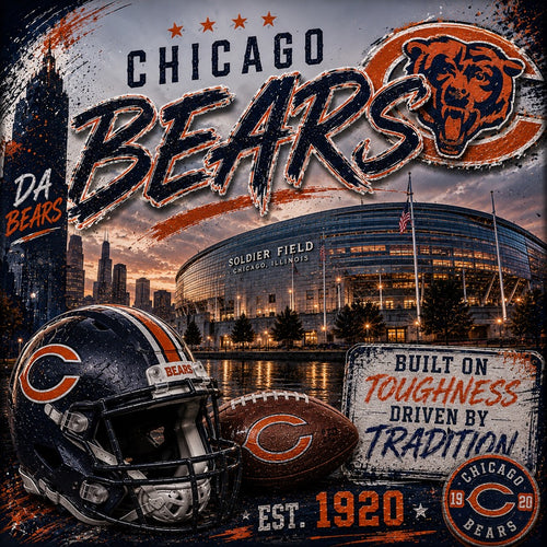 Chicago Bears Football Graphic Tee | Soldier Field | Da Bears Shirt | Navy & Orange Gameday Tee