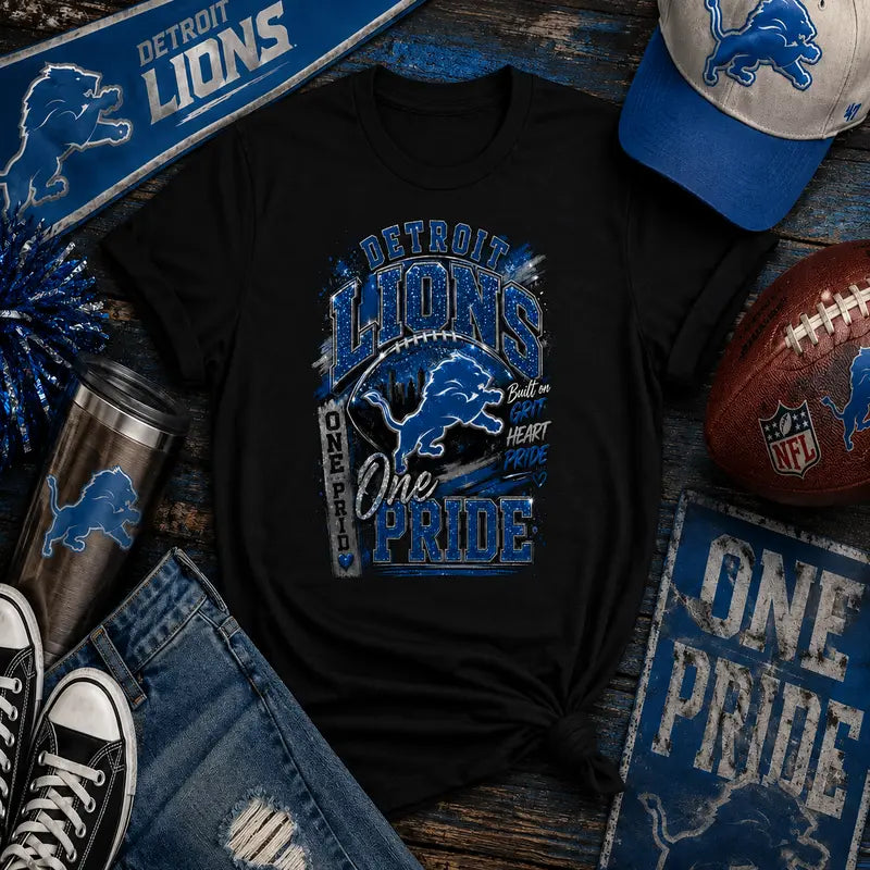 Detroit Lions One Pride Glitter Game Day Graphic Tee