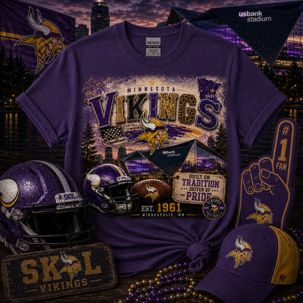 Minnesota Vikings Football Graphic Tee | U.S. Bank Stadium | SKOL Vikings Shirt | Purple & Gold Gameday Tee