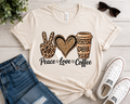 Peace Love Coffee Leopard Print Graphic Tee