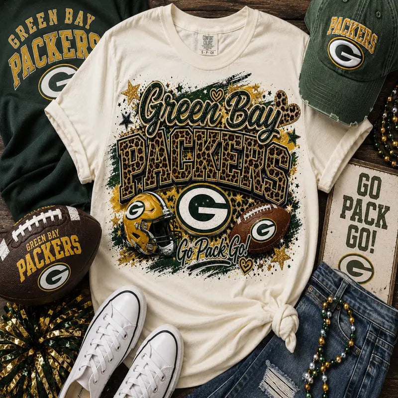 Green Bay Packers Leopard Glitter Game Day Graphic Tee