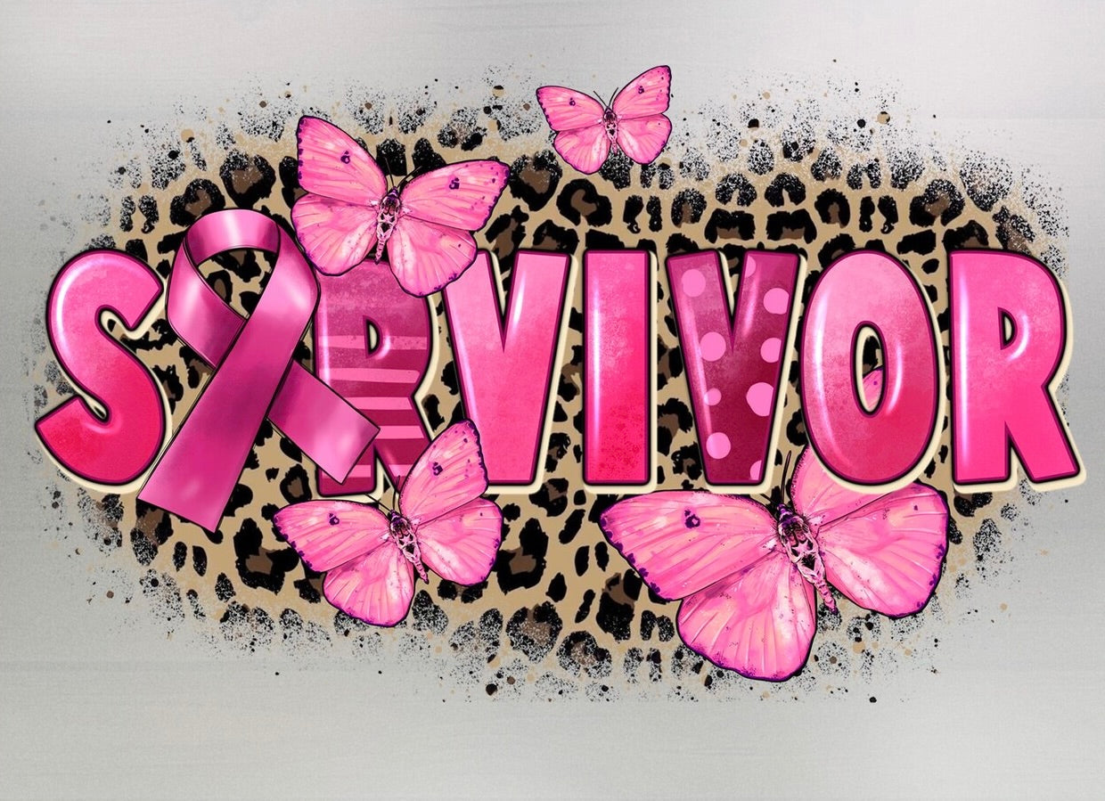 Survivor Leopard & Butterflies Breast Cancer Awareness Graphic Tee