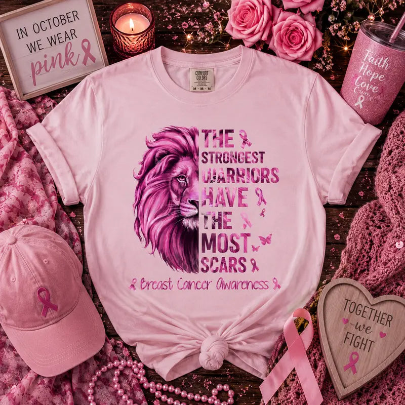 Strongest Warriors Have the Most Scars Breast Cancer Awareness Graphic Tee