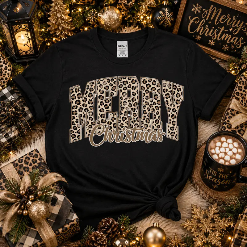 Merry Christmas Leopard Graphic Tee