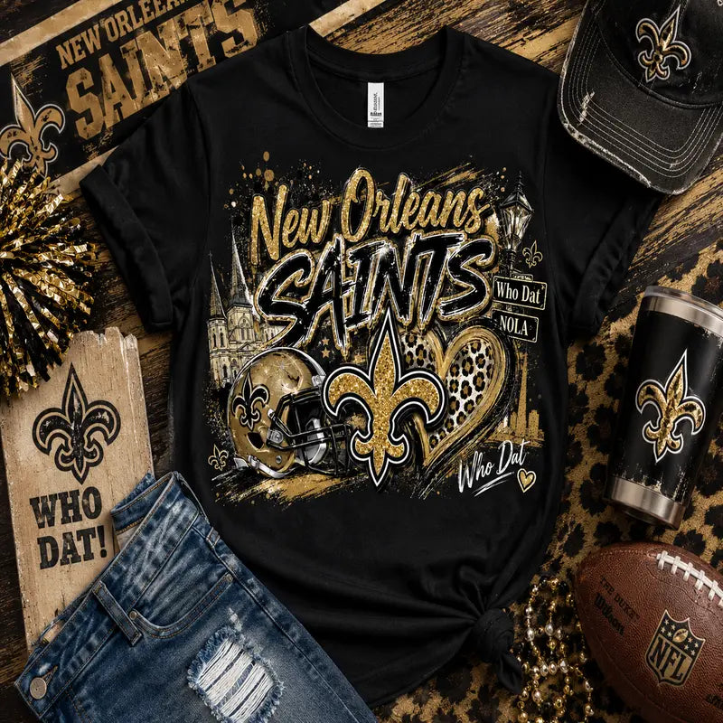 New Orleans Saints Who Dat Glitter Game Day Graphic Tee
