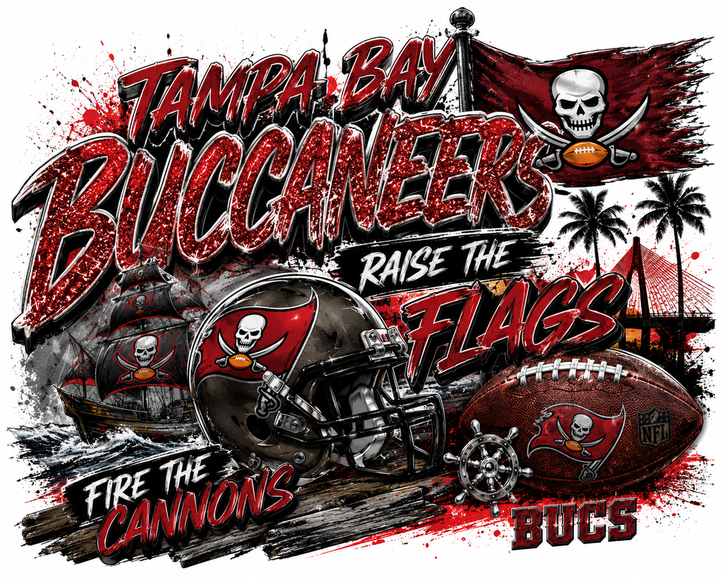 Tampa Bay Buccaneers Raise the Flags Glitter Graphic Tee