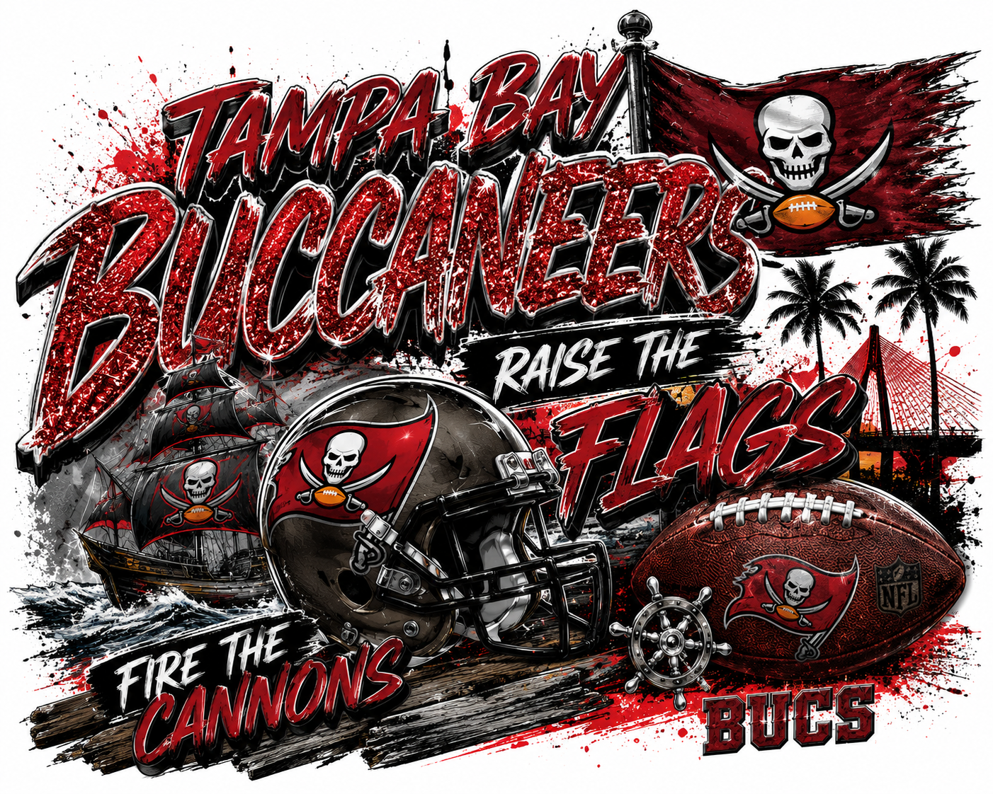 Tampa Bay Buccaneers Raise the Flags Glitter Graphic Tee