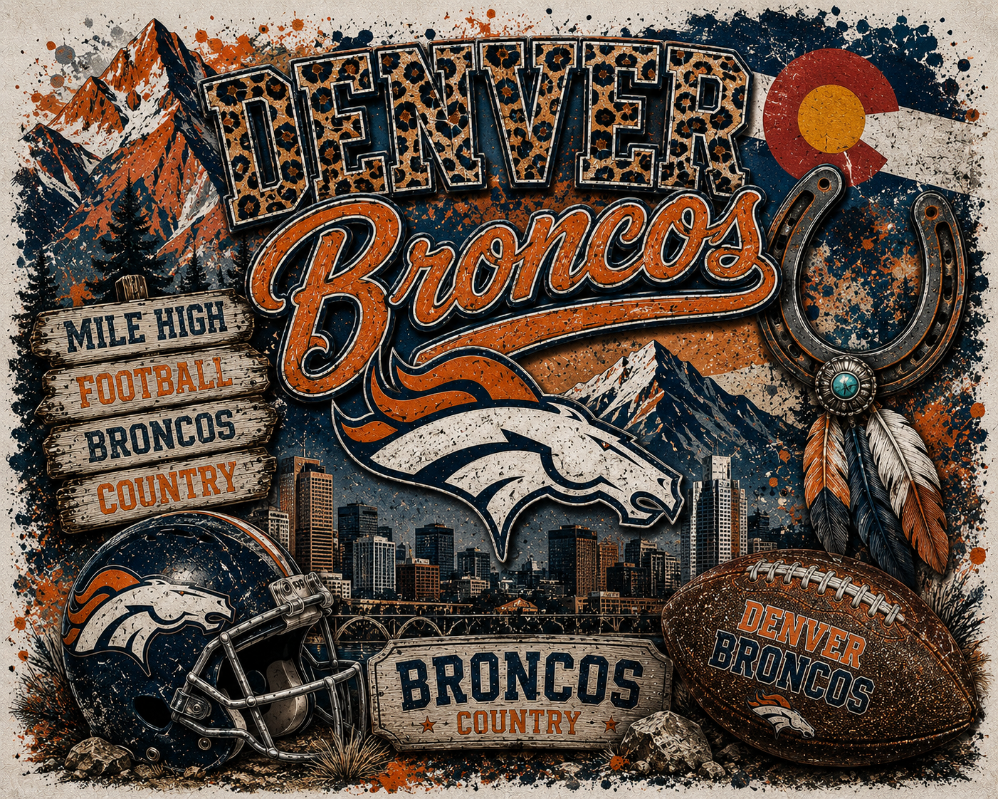 Denver Broncos Country Vintage Western Graphic Tee