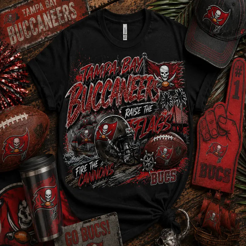 Tampa Bay Buccaneers Raise the Flags Glitter Graphic Tee