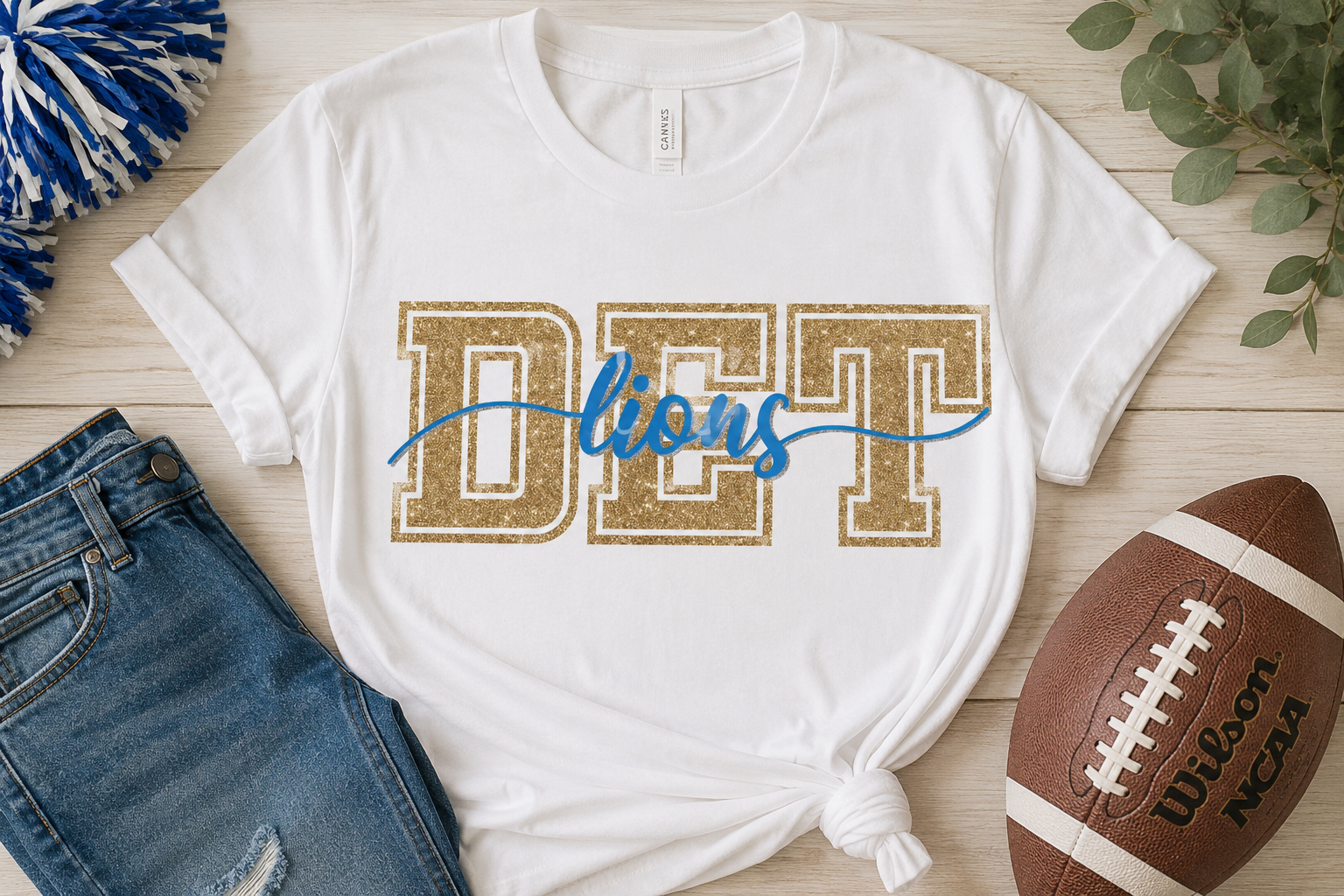 DET Lions Glitter Game Day Graphic Tee