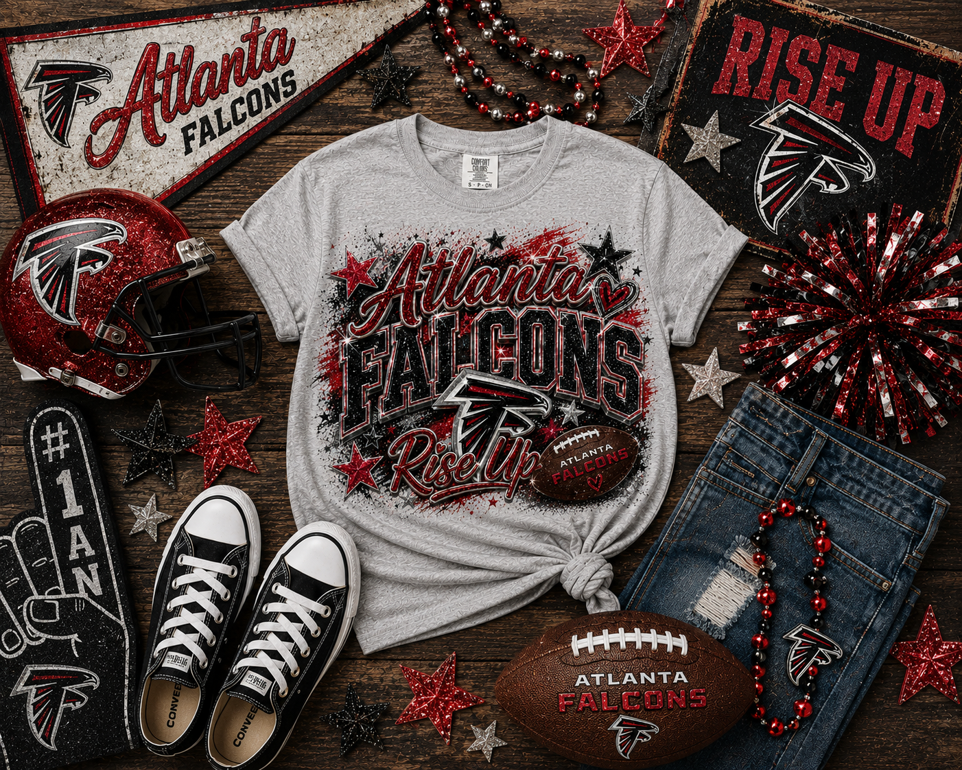 Atlanta Falcons Rise Up Glitter Game Day Graphic Tee