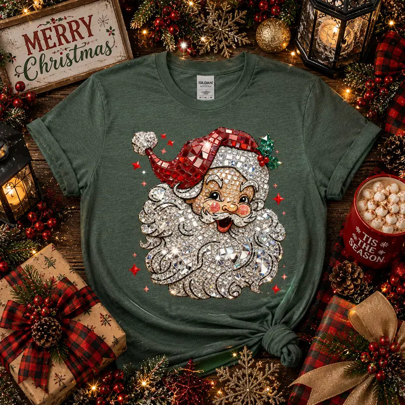 Sparkling Santa Christmas Graphic Tee
