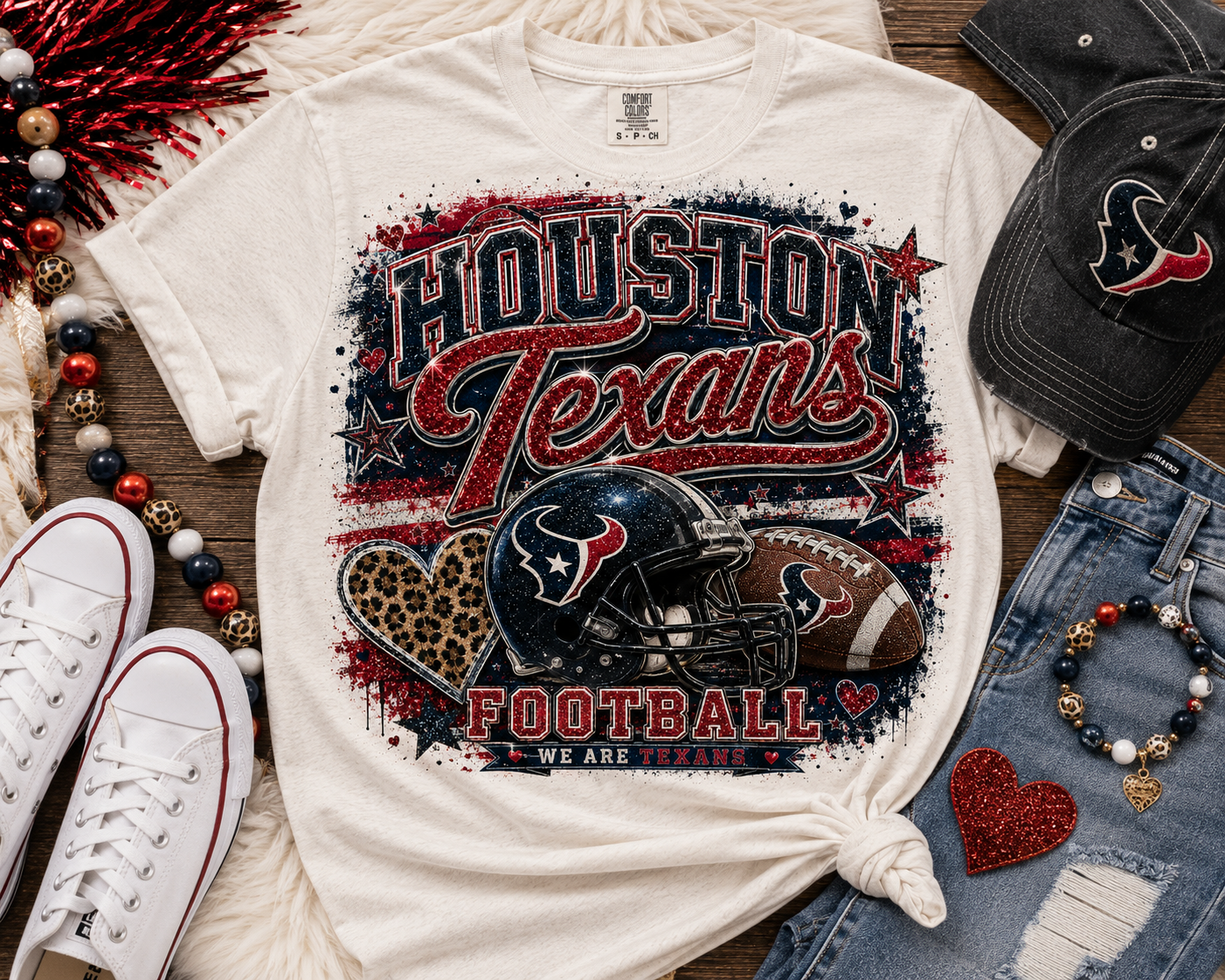 Houston Texans Glitter Heart Football Tee