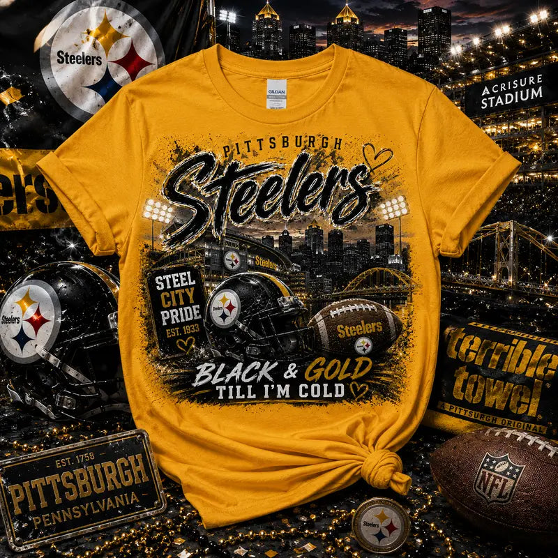 Pittsburgh Steelers Steel City Pride Graphic Tee | Acrisure Stadium | NFL Fan Shirt | Black & Gold | Gameday Shirt