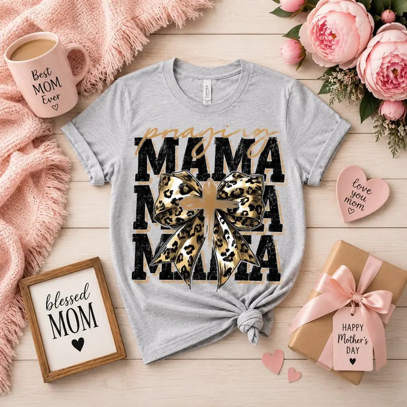 Praying Mama Leopard Bow Graphic Tee