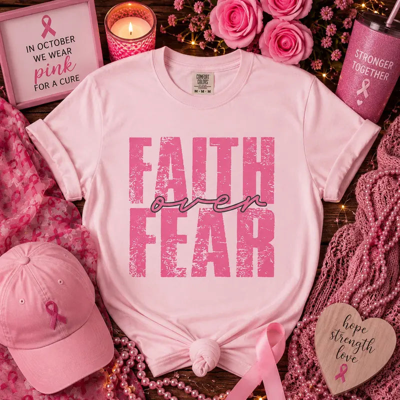 Faith Over Fear Breast Cancer Awareness Graphic Tee