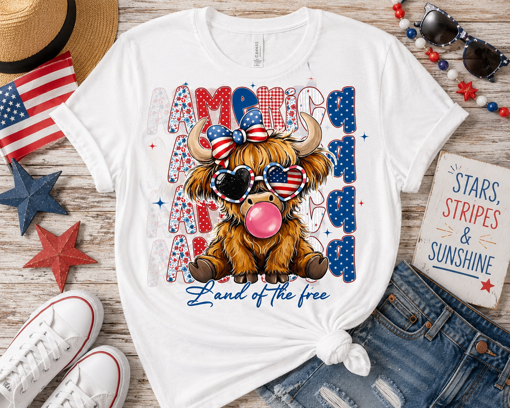 America Highland Cow Graphic Tee