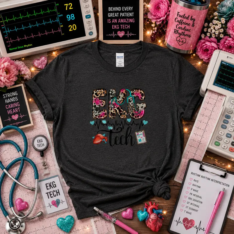 EKG Tech Leopard Print Graphic Tee