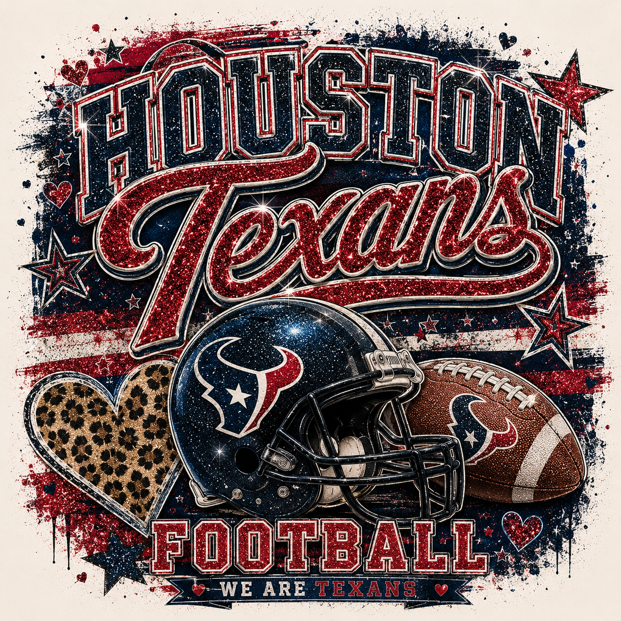 Houston Texans Glitter Heart Football Tee