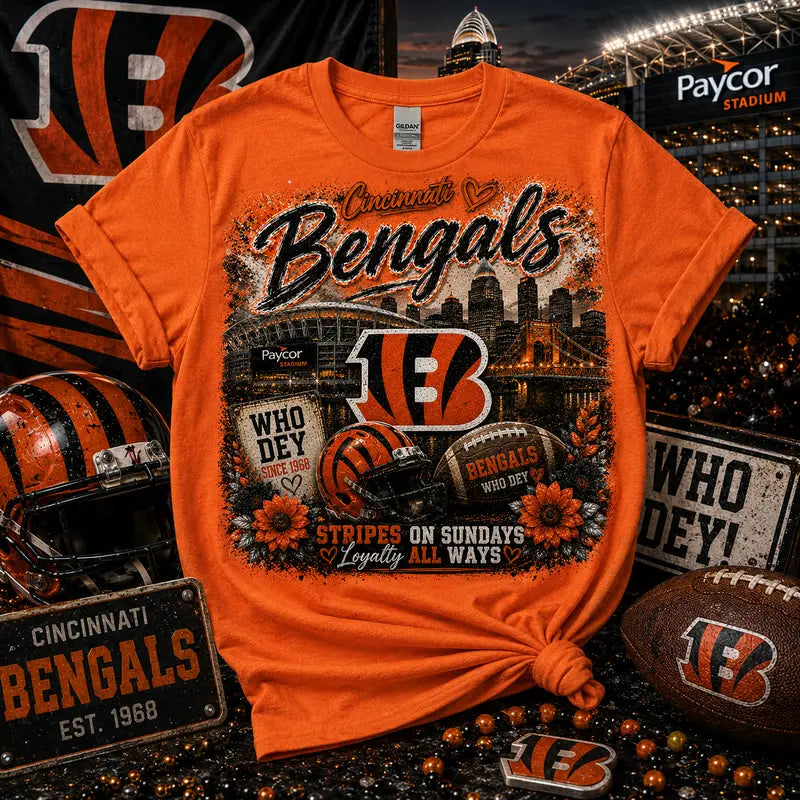 Cincinnati Bengals Who Dey Graphic Tee | Paycor Stadium | NFL Fan Shirt | Stripes on Sundays | Gameday Shirt