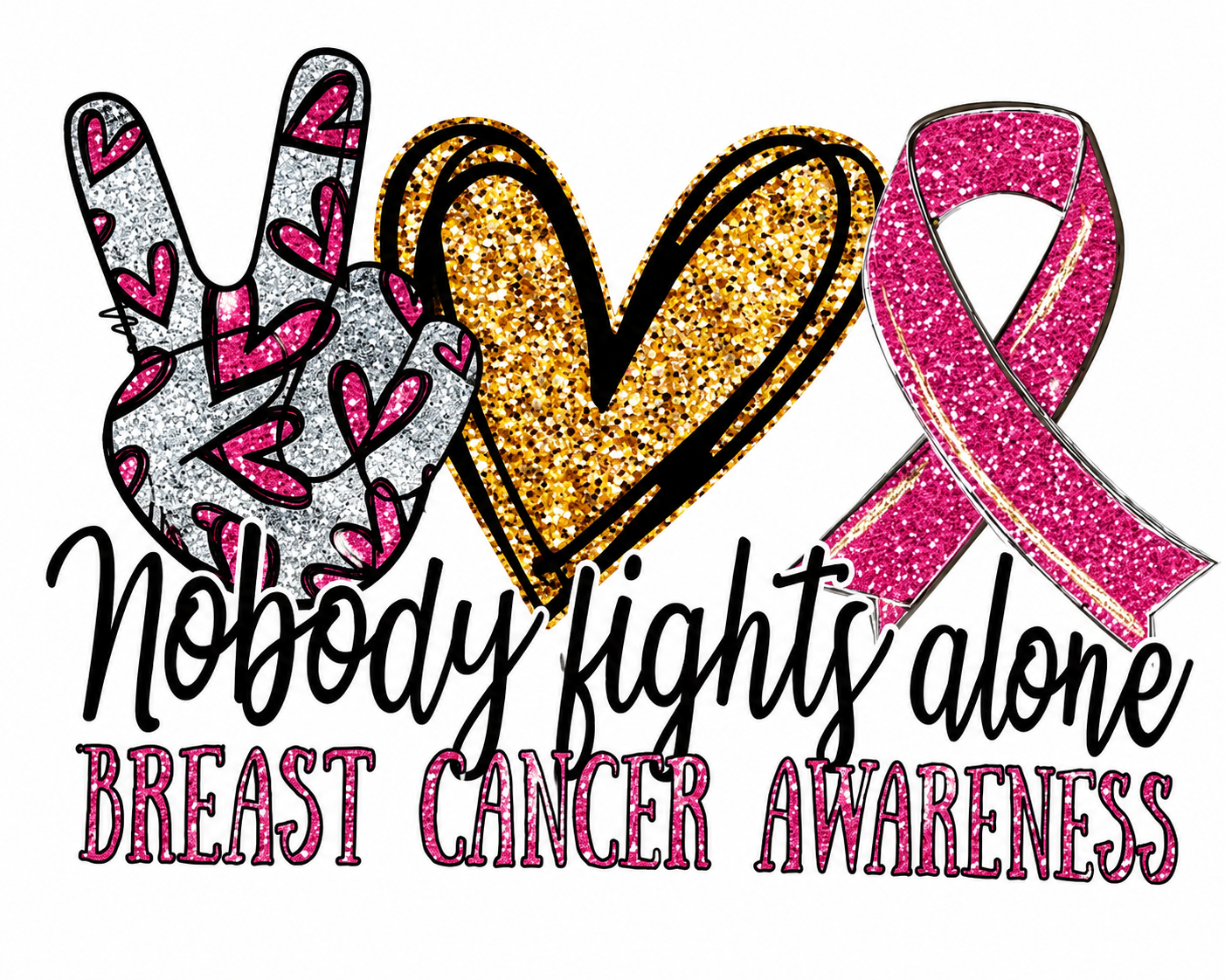 Nobody Fights Alone Breast Cancer Awareness Graphic Tee
