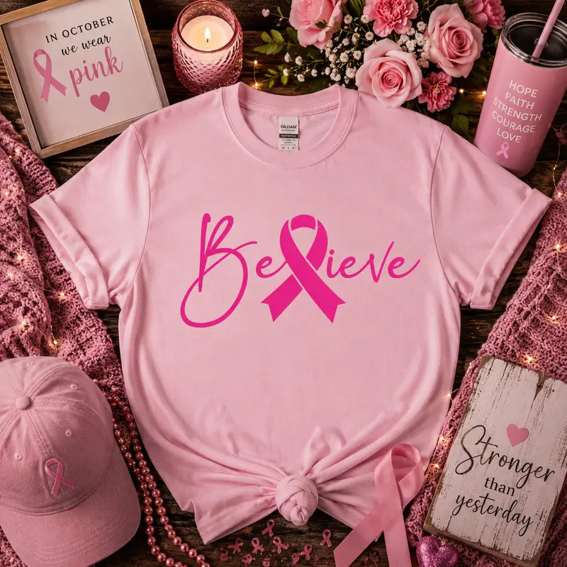 Believe Breast Cancer Awareness Graphic Tee