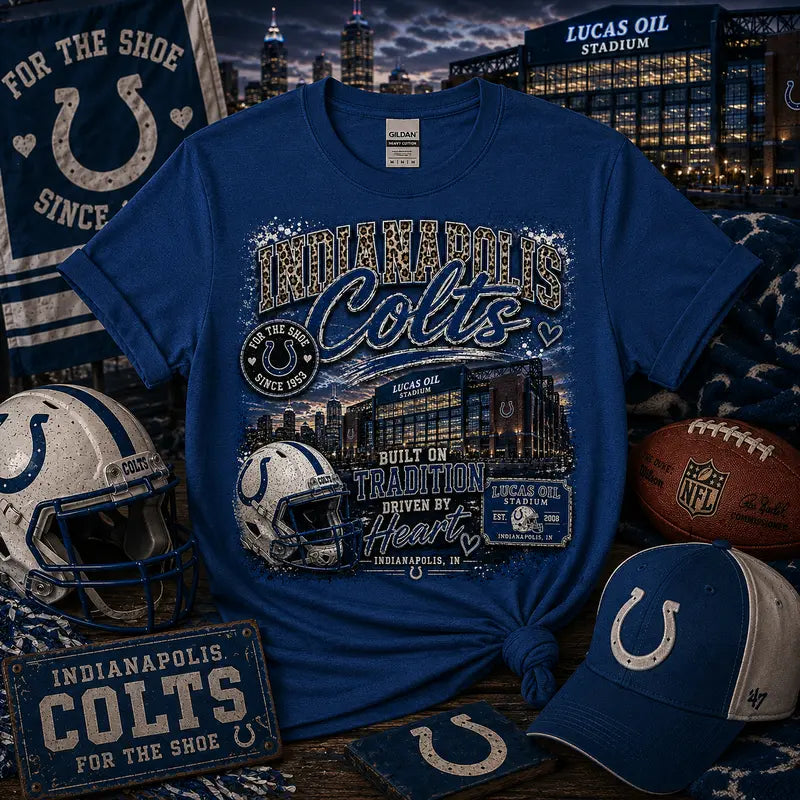 Indianapolis Colts Built on Tradition Graphic Tee | Lucas Oil Stadium | NFL Fan Shirt | For the Shoe | Gameday Shirt
