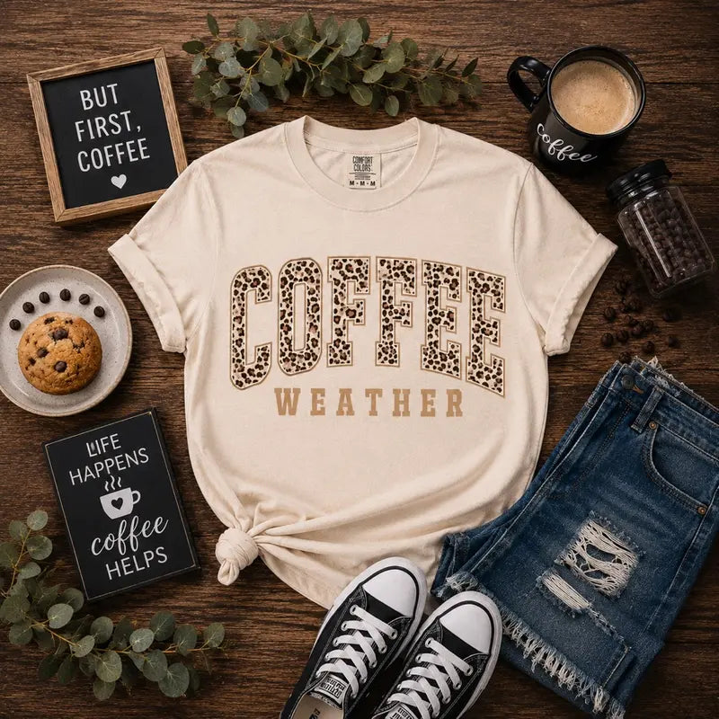 Coffee Weather Leopard Print Graphic Tee