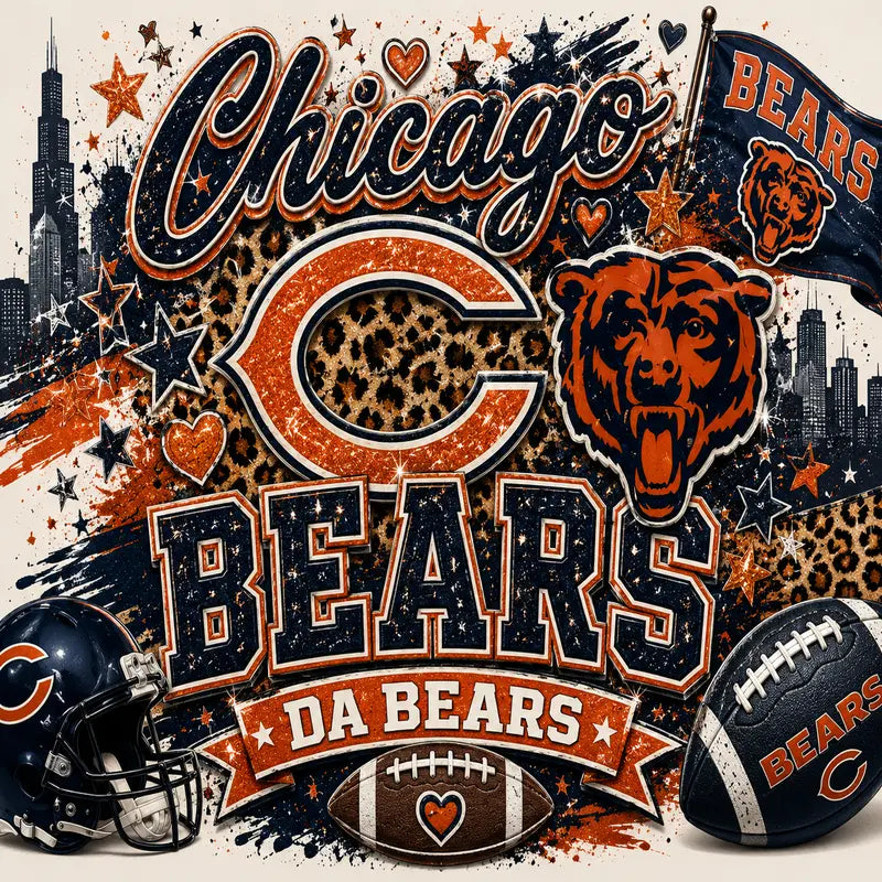 Chicago Bears Leopard Glitter Game Day Graphic Tee