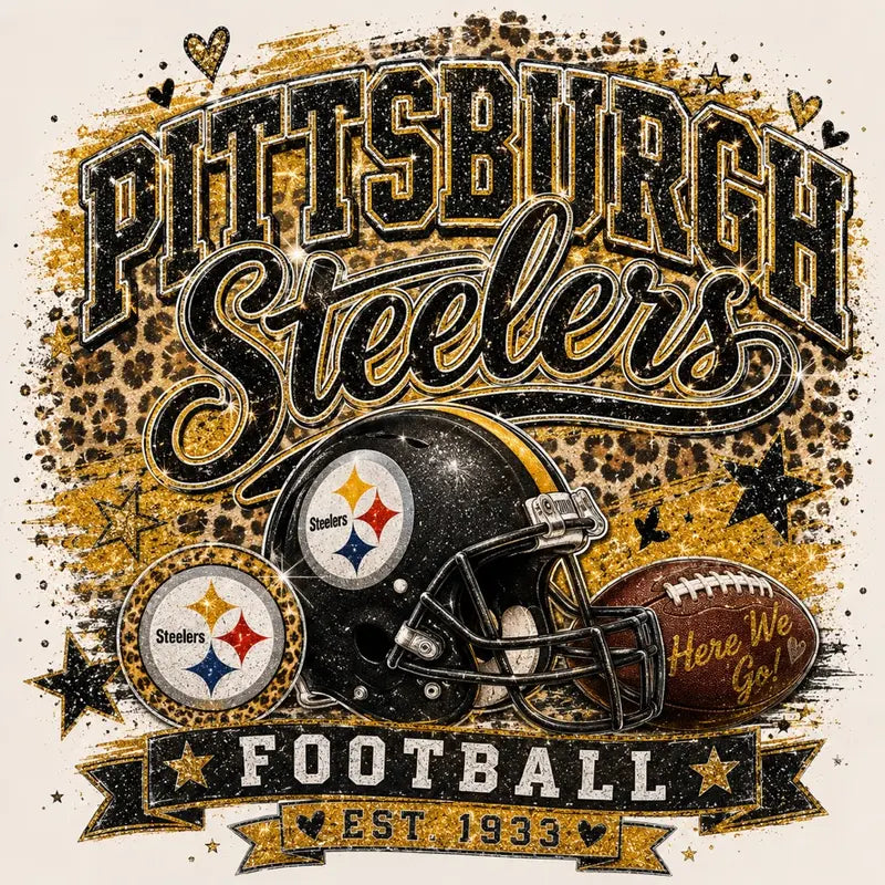 Pittsburgh Steelers Glitter Leopard Football Tee