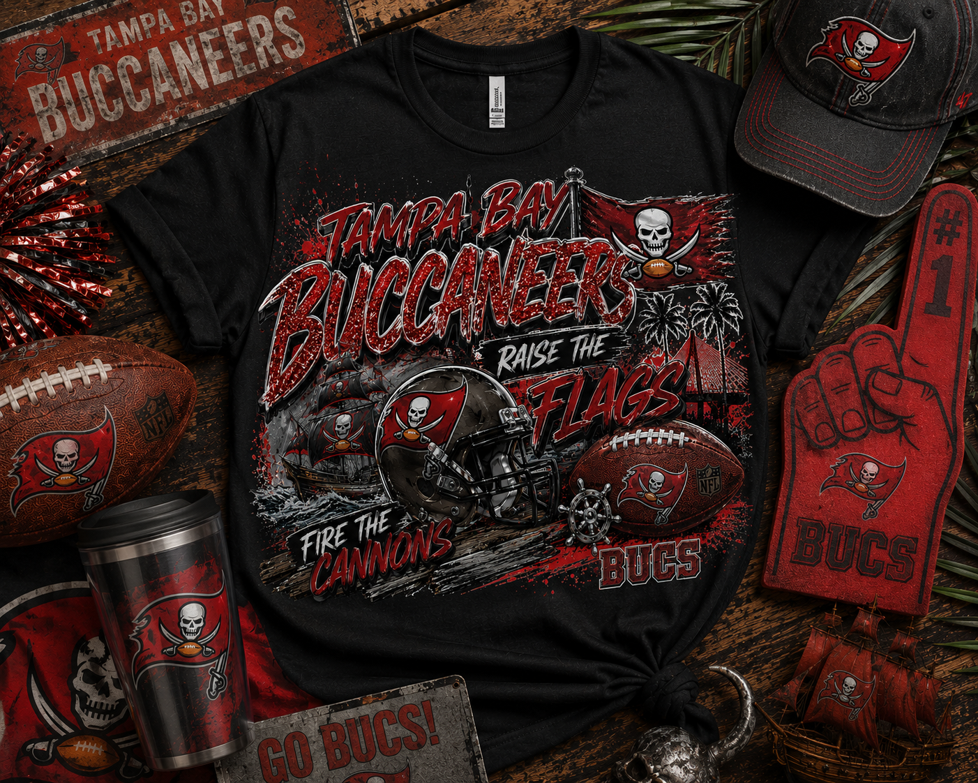 Tampa Bay Buccaneers Raise the Flags Glitter Graphic Tee