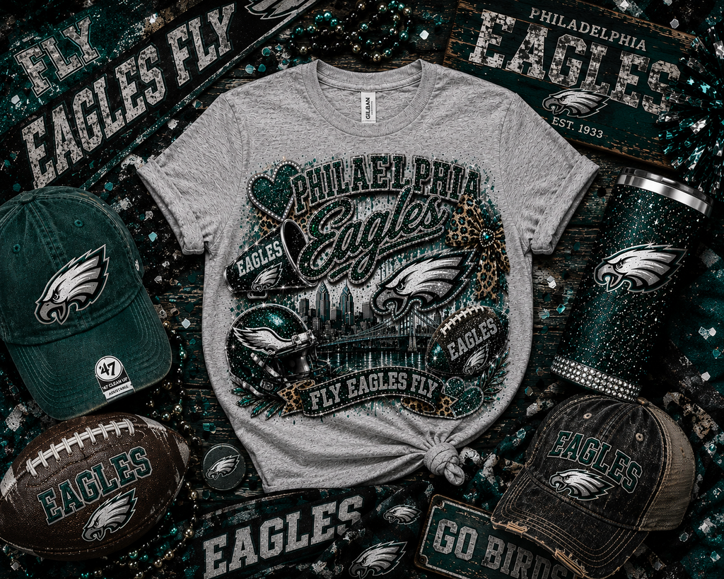 Philadelphia Eagles Fly Eagles Fly Leopard & Glitter Game Day Graphic Tee