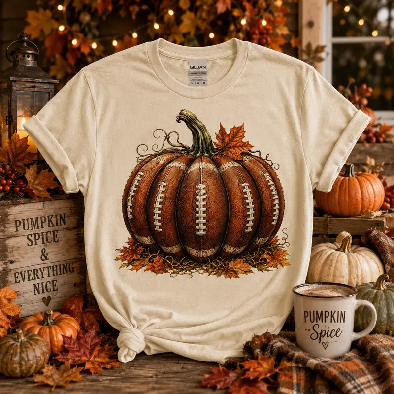 Football Pumpkin | Pumpkin Spice & Everything Nice Graphic Tee | Cozy Fall Shirt