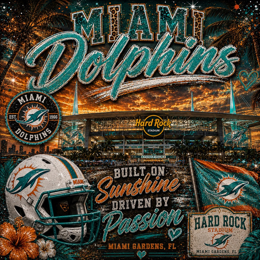 Miami Dolphins Built on Sunshine Graphic Tee | Hard Rock Stadium Football Shirt | Miami Gameday Tee