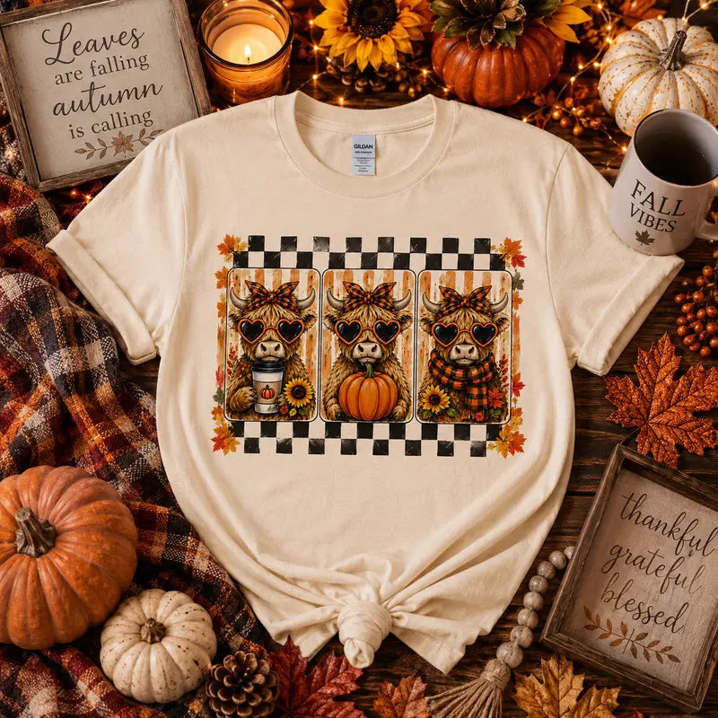 Fall Highland Cow Trio Graphic Tee
