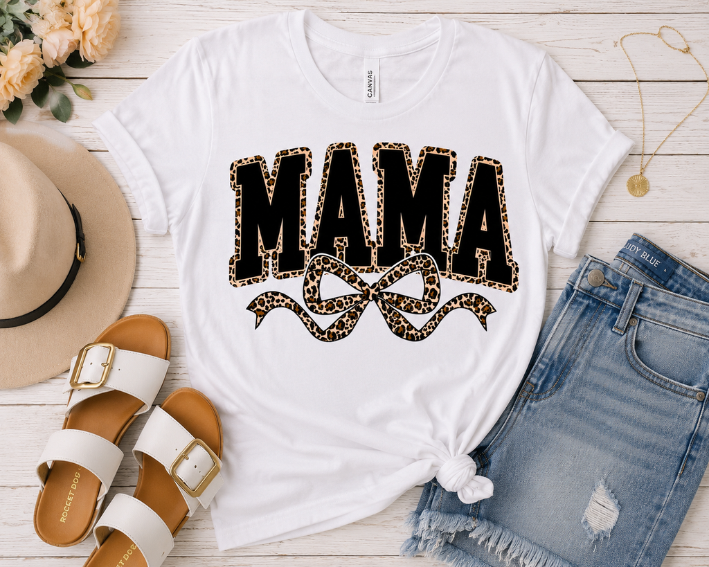 🖤 Mama Leopard Bow Graphic Tee