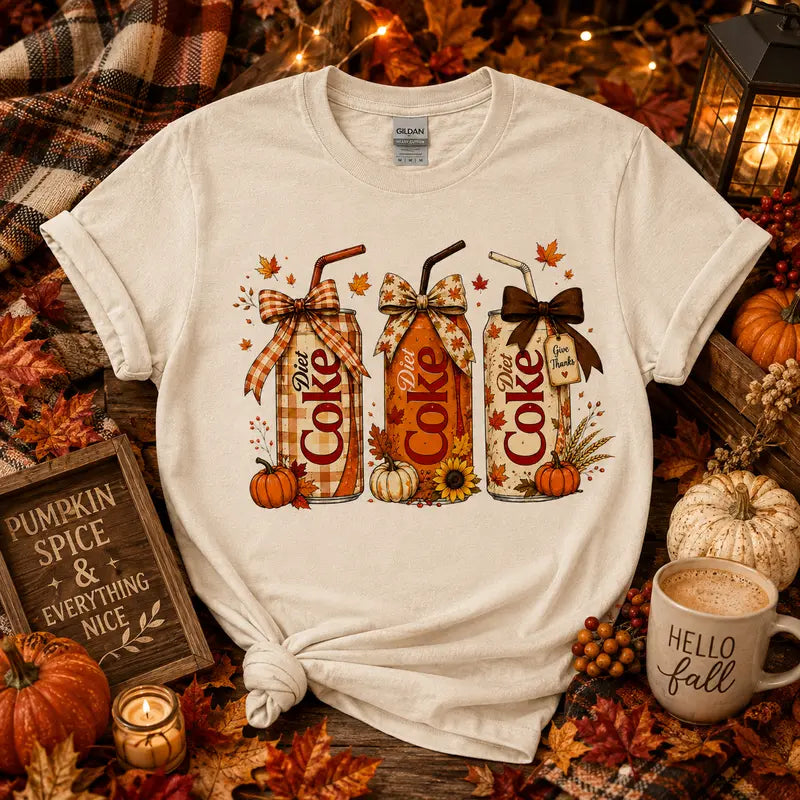 Diet Coke Fall Bows Graphic Tee | Cozy Autumn Soda Lover Shirt