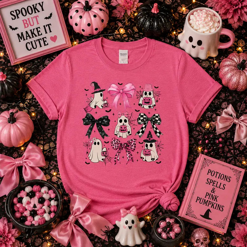 Pink Ghosts & Bows Halloween Graphic Tee