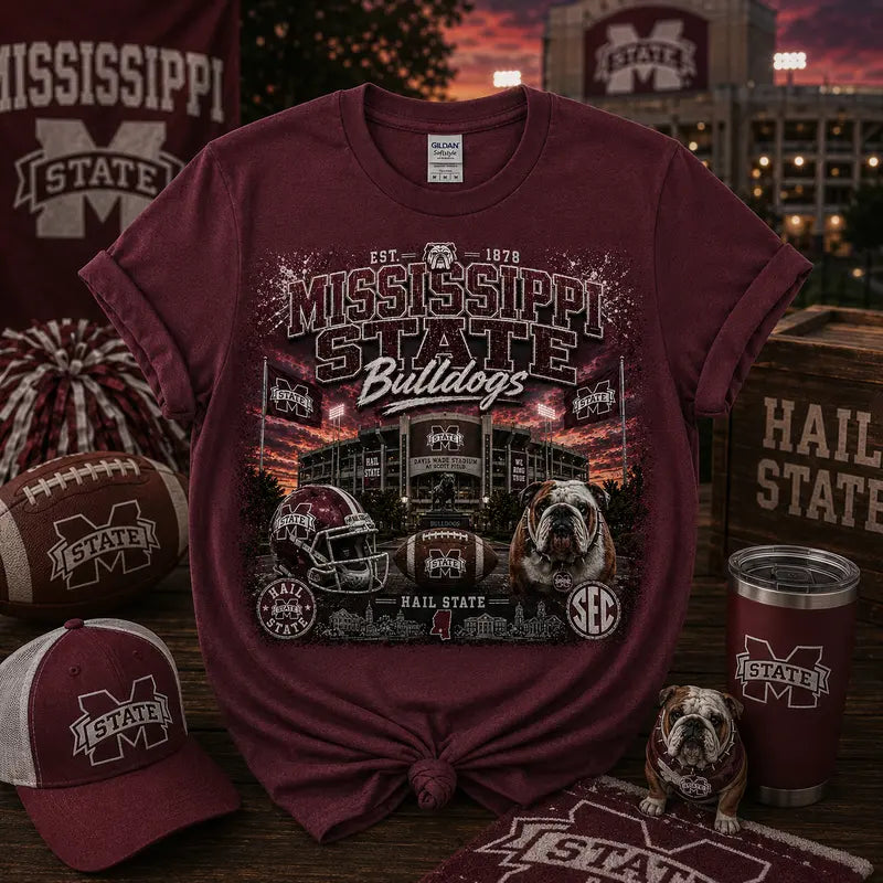 Mississippi State Bulldogs Vintage Stadium Graphic Tee | Davis Wade Stadium