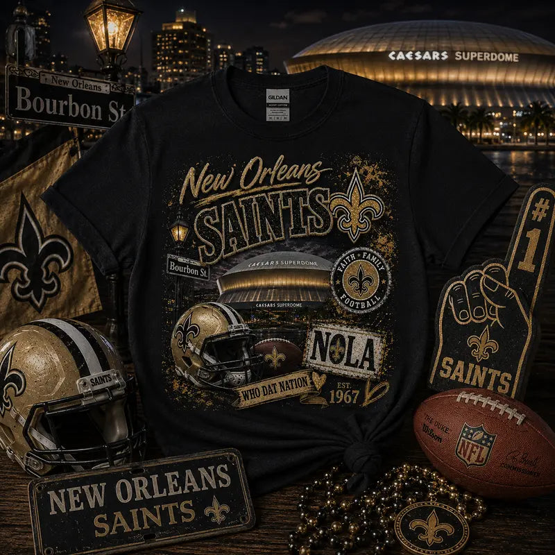 New Orleans Saints Football Graphic Tee | Caesars Superdome | Who Dat Nation | NOLA Gameday Shirt