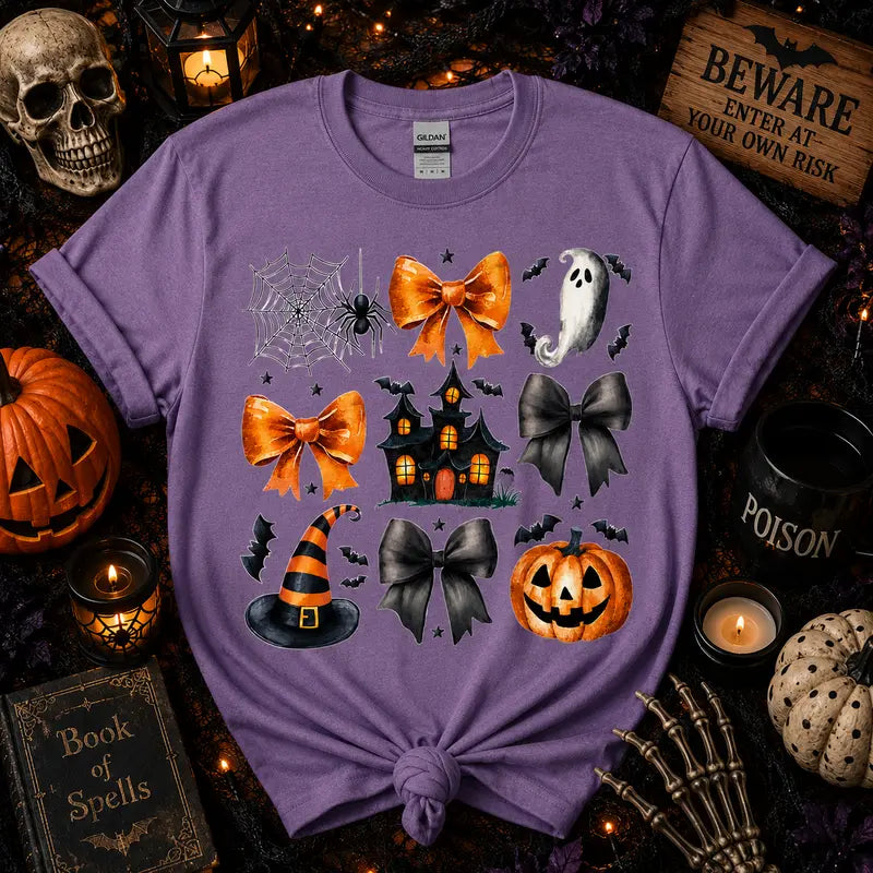 Spooky Bows & Haunted House Graphic Tee