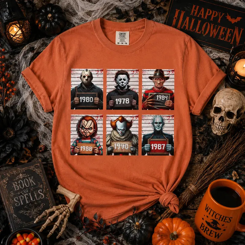 Horror Legends Mugshot Halloween Graphic Tee