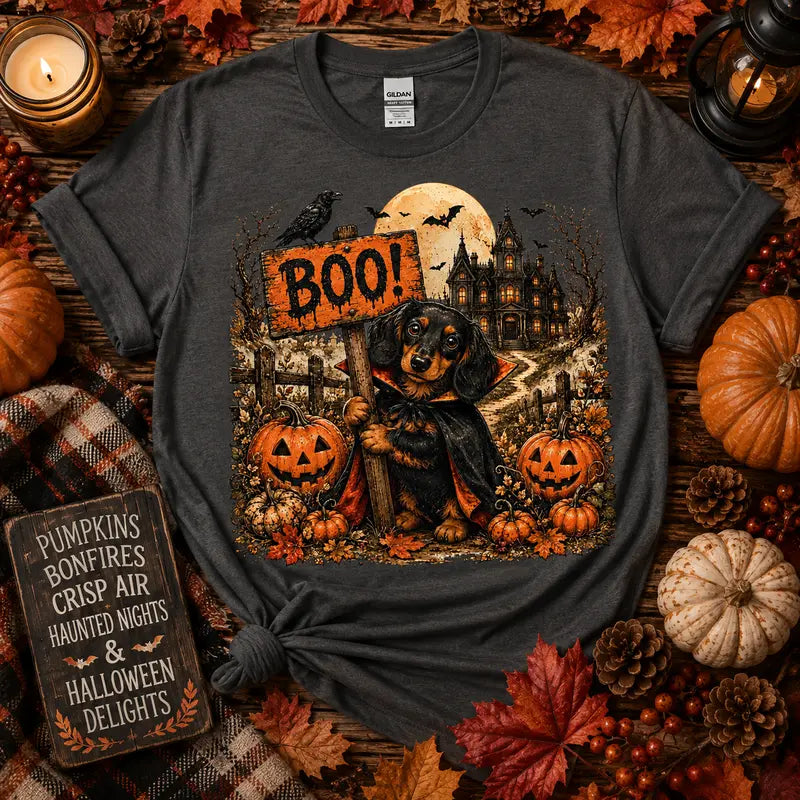 Boo Dachshund Halloween Graphic Tee