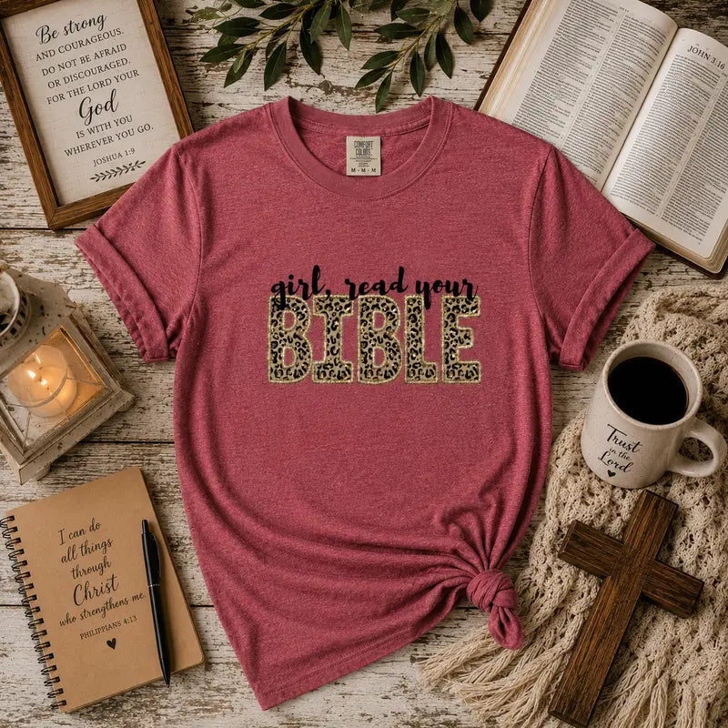 Girl, Read Your Bible Leopard Print Faith Tee