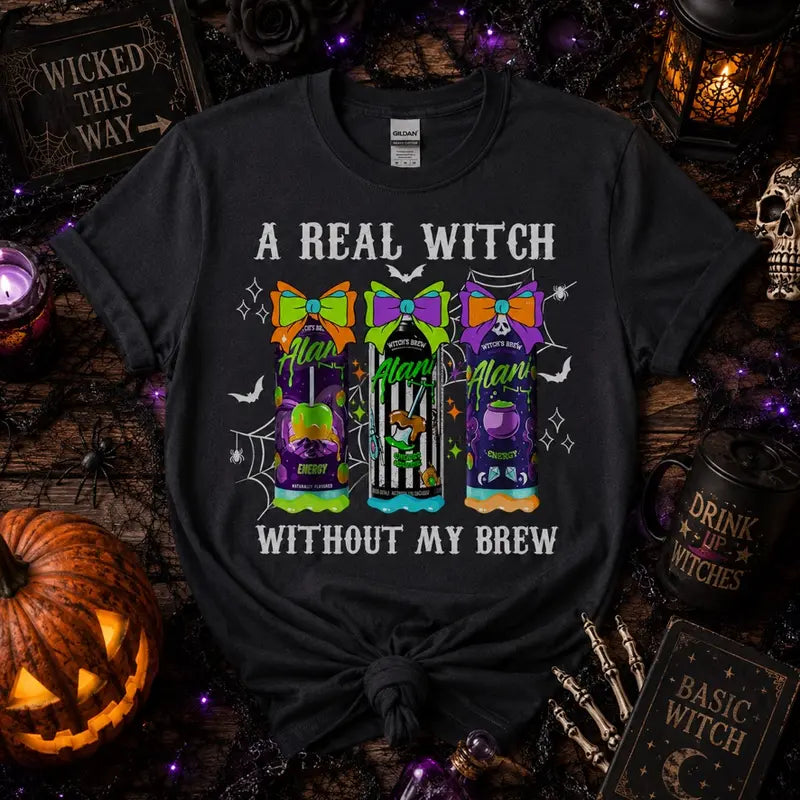 A Real Witch Without My Brew Energy Drink Graphic Tee