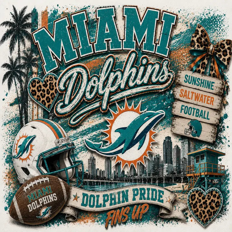 Miami Dolphins Sunshine, Saltwater & Football Graphic Tee