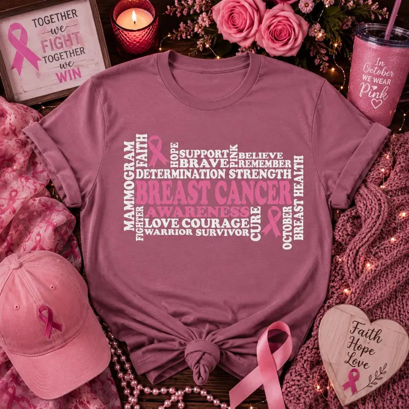Breast Cancer Awareness Word Art Graphic Tee