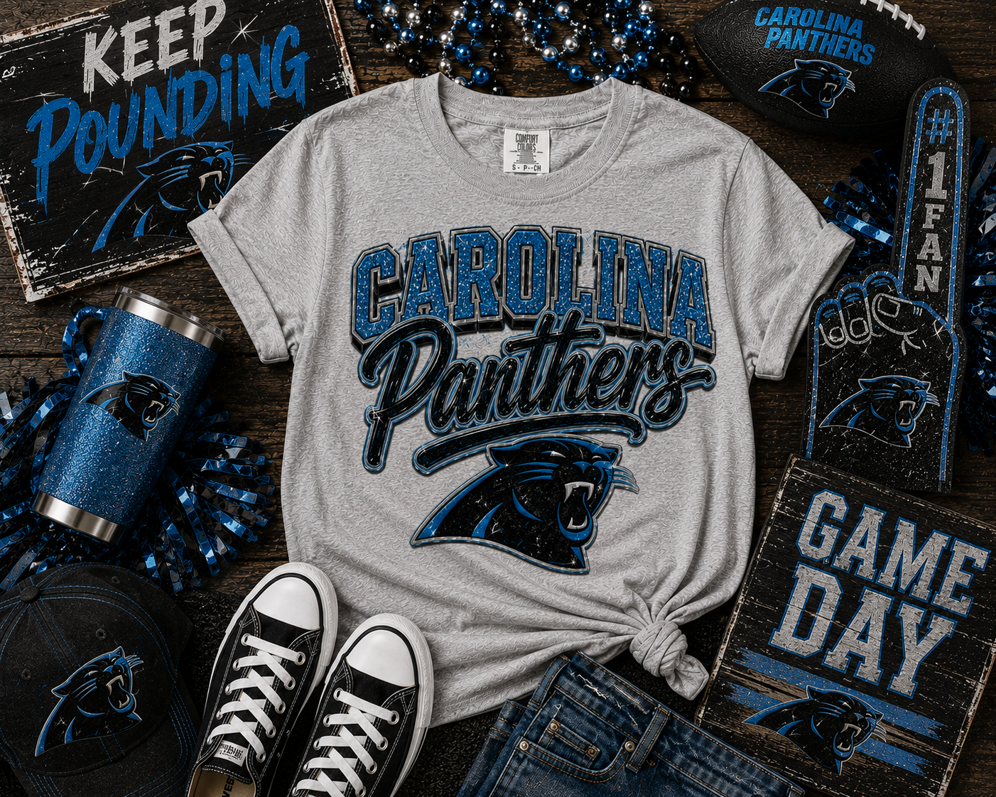 Carolina Panthers Glitter Script Game Day Graphic Tee